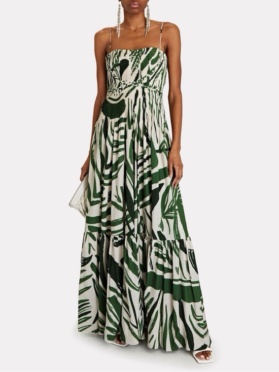 Andres Otalora Dresses & Skirts - Andres Otalora Womens 12 Exclusive Kalal Abstract Print Crepe Maxi Dress Green